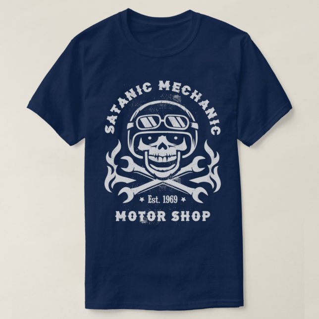 Satanic Mechanic Motor Shop Motorcycle Club 1  T-Shirt (Design Front)