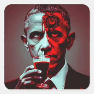 Satanic Obama Drinks the Blood of America Square Sticker