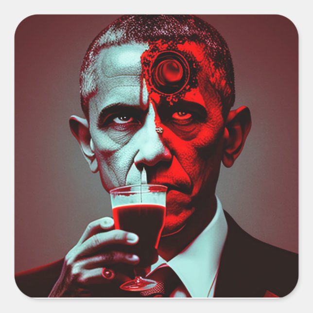 Satanic Obama Drinks the Blood of America Square Sticker (Front)