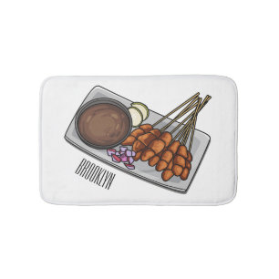 Satay cartoon illustration bath mat
