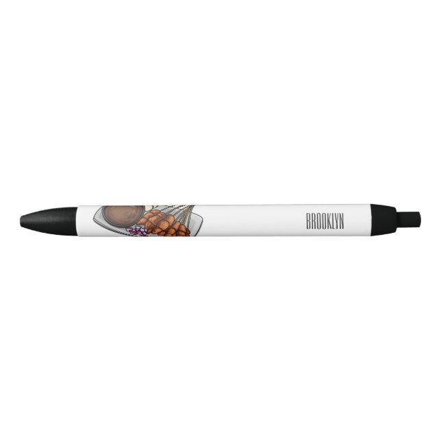 Satay cartoon illustration black ink pen (Front)