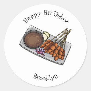 Satay cartoon illustration classic round sticker