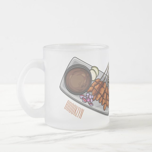 Satay cartoon illustration frosted glass coffee mug (Left)