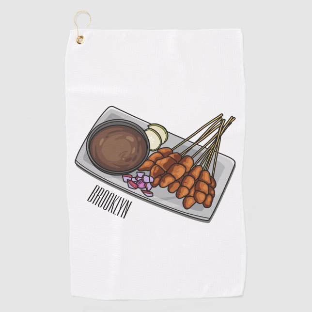 Satay cartoon illustration golf towel (Front)