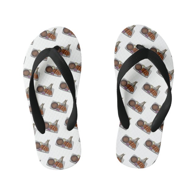 Satay cartoon illustration kid's flip flops (Footbed)