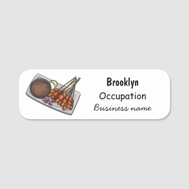 Satay cartoon illustration name tag (Front)