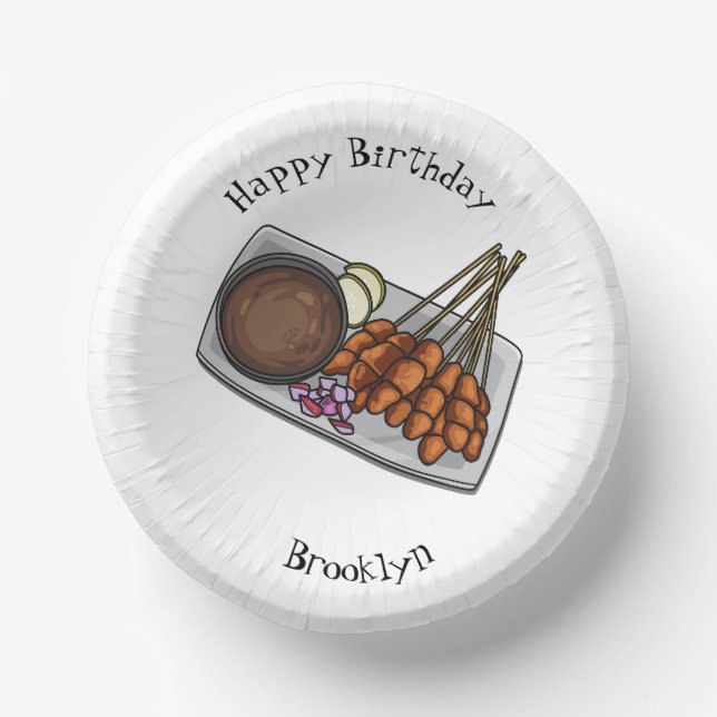 Satay cartoon illustration paper plate (Front)