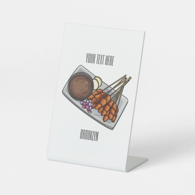 Satay cartoon illustration  pedestal sign (Front)