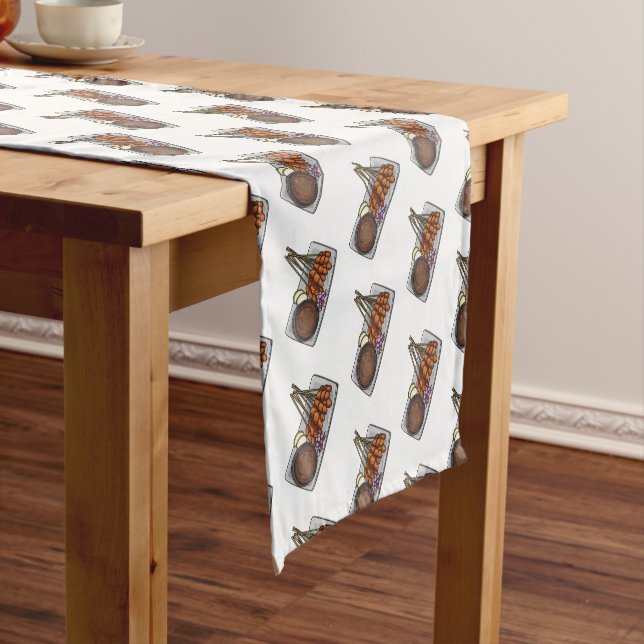 Satay cartoon illustration short table runner (In Situ)