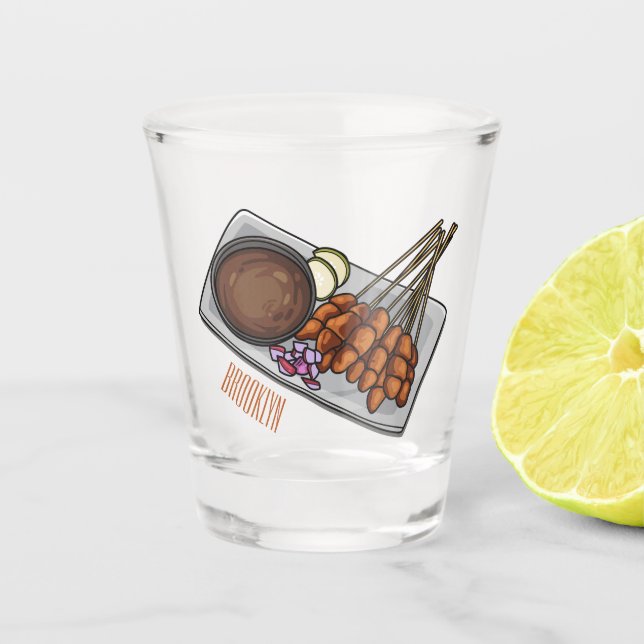 Satay cartoon illustration shot glass (Front)