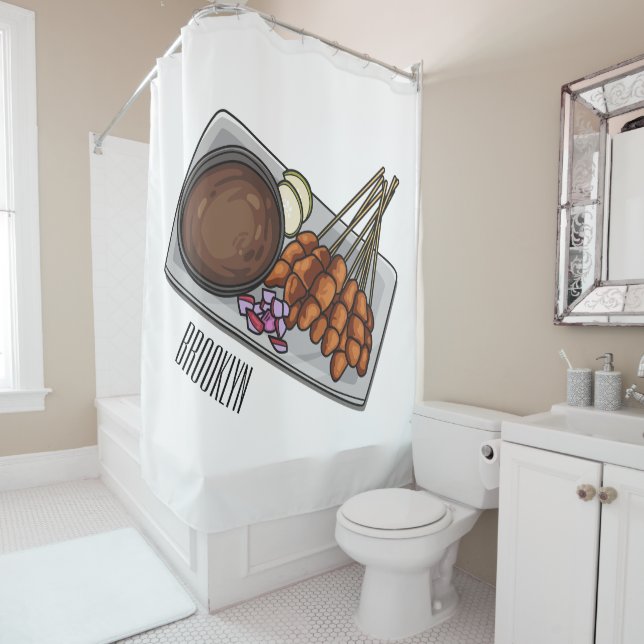 Satay cartoon illustration shower curtain (In Situ)
