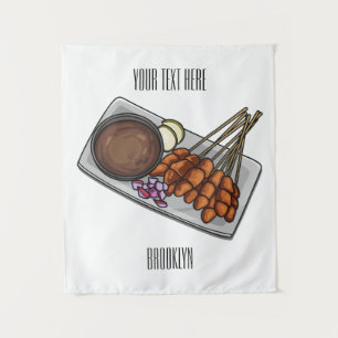 Satay cartoon illustration  tapestry