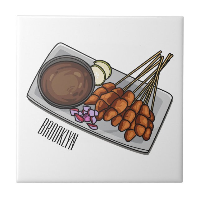 Satay cartoon illustration tile (Front)
