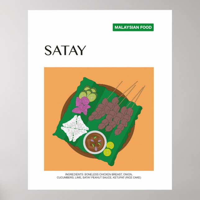 Satay Malaysia Travel Food Wall Art (Front)