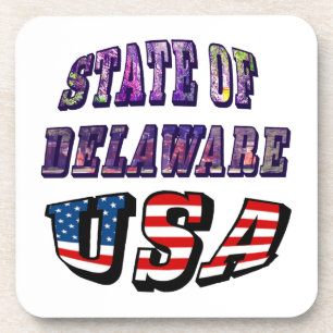 Sate of Delaware Picture and USA Flag Text Coaster