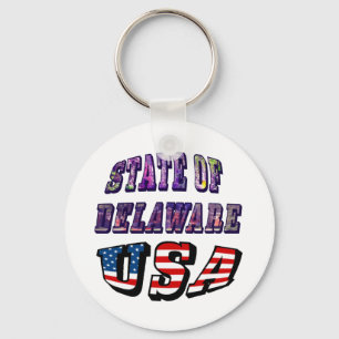 Sate of Delaware Picture and USA Flag Text Key Ring