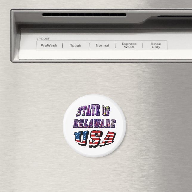 Sate of Delaware Picture and USA Flag Text Magnet (In Situ (Dishwasher))