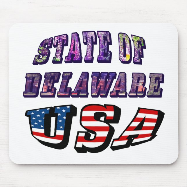 Sate of Delaware Picture and USA Flag Text Mouse Mat (Front)