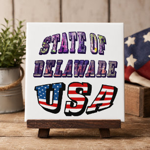 Sate of Delaware Picture and USA Flag Text Tile