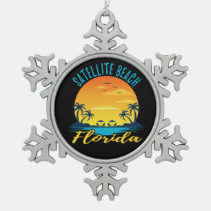 Satellite Beach Florida Palm Trees Beach Snowflake Pewter Christmas Ornament