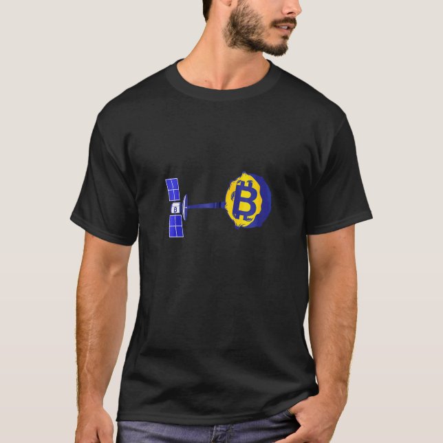 Satellite Bitcoin Moon Laser Signal Cryptocurrency T-Shirt (Front)