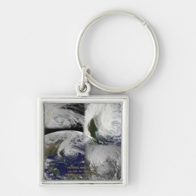 Satellite Collage View of Hurricane Sandy Key Ring (Front)