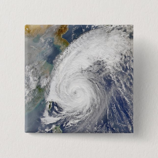 Satellite image of a typhoon 15 cm square badge (Front)