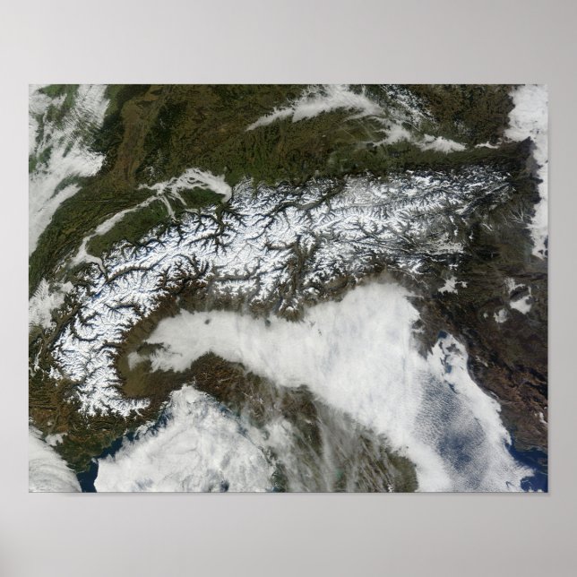 Satellite image of The Alps mountain range Poster (Front)