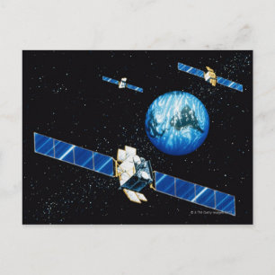 Satellite orbiting earth postcard