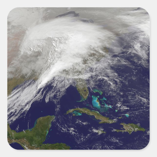 Satellite view of a massive winter storm square sticker (Front)