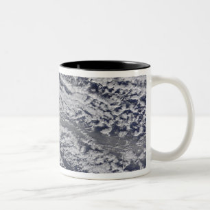Satellite view of an ash plume 3 Two-Tone coffee mug