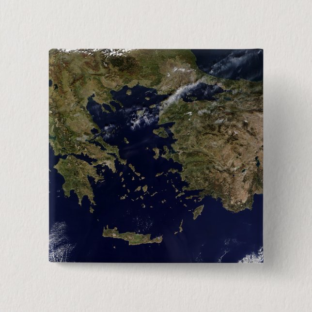 Satellite view of Greece and Turkey 15 Cm Square Badge (Front)