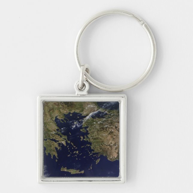 Satellite view of Greece and Turkey Key Ring (Front)