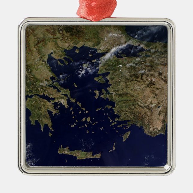 Satellite view of Greece and Turkey Metal Tree Decoration (Front)