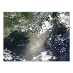 Satellite view of streaks and ribbons of oil photo print