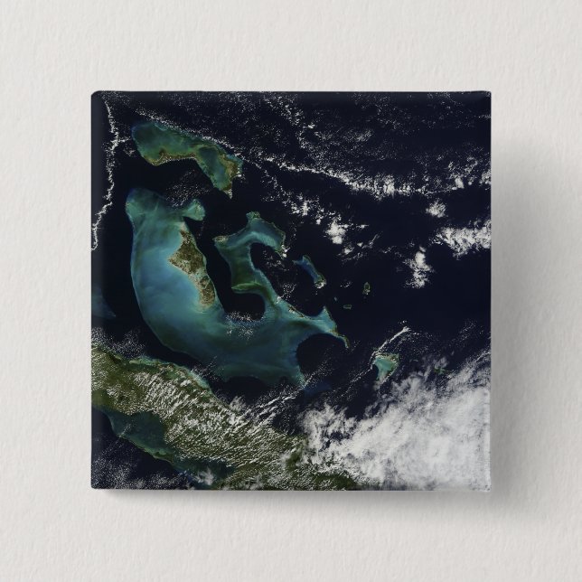 Satellite view of the Bahama Islands 15 Cm Square Badge (Front)