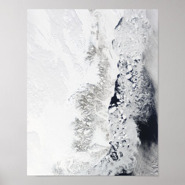 Satellite view of the eastern coast of Greenlan Poster (Front)