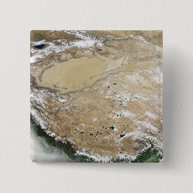 Satellite view of the Tibetan Plateau 15 Cm Square Badge (Front)