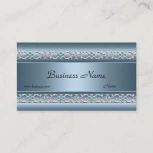 Satin Blue Silver Trim Elegant Business Card