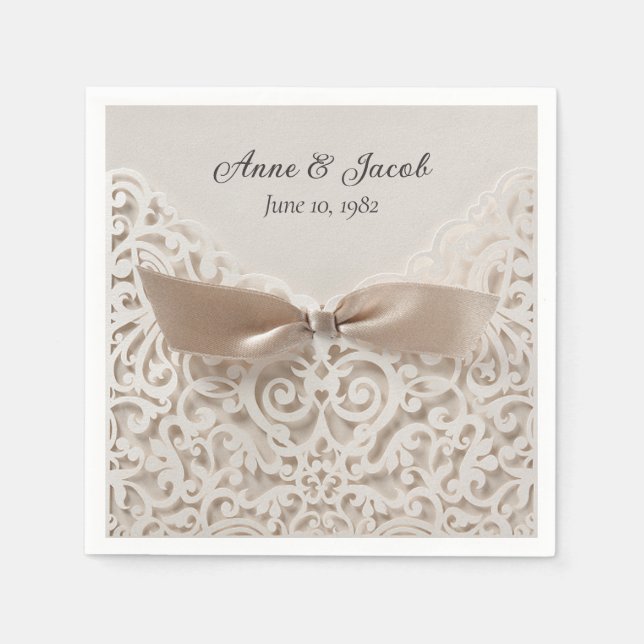 Satin Bow On Lace for Anniversary Napkin (Front)