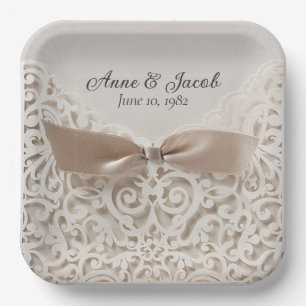 Satin Bow On Lace for Anniversary Paper Plate