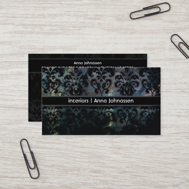 Satin Damask • Elegant Business Card (Front/Back In Situ)