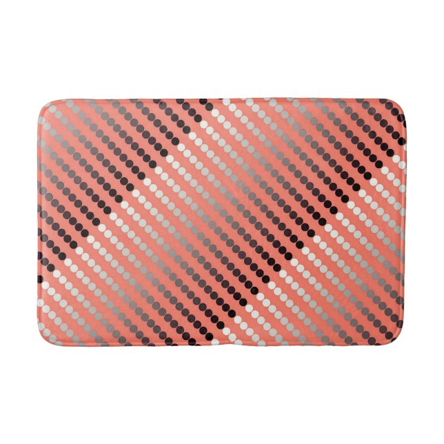 Satin dots - coral and pewter bath mat (Front)