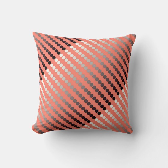 Satin dots - coral and pewter cushion (Front)