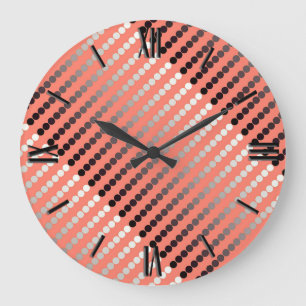Satin dots - coral and pewter large clock