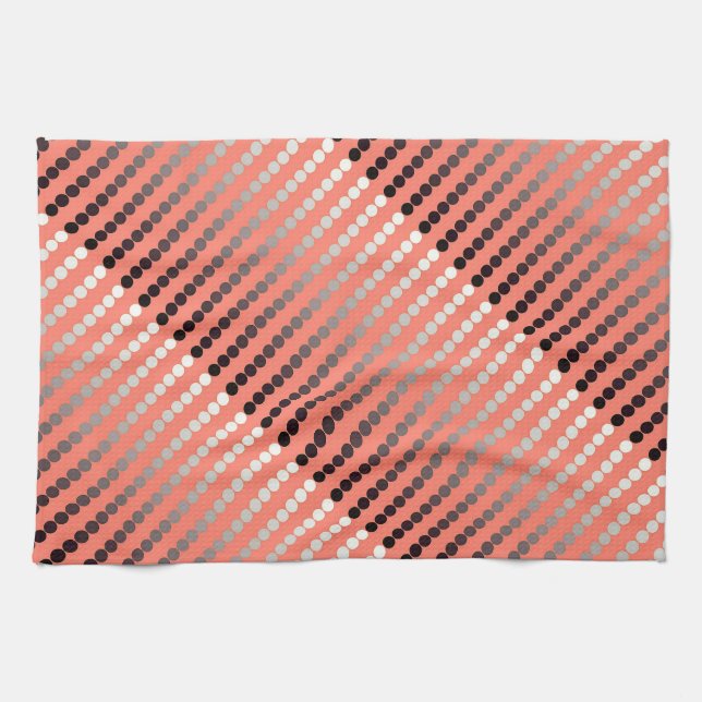 Satin dots - coral and pewter tea towel (Horizontal)