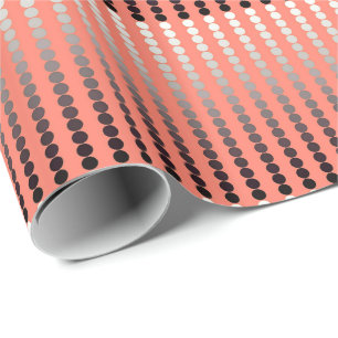 Satin dots - coral and pewter wrapping paper