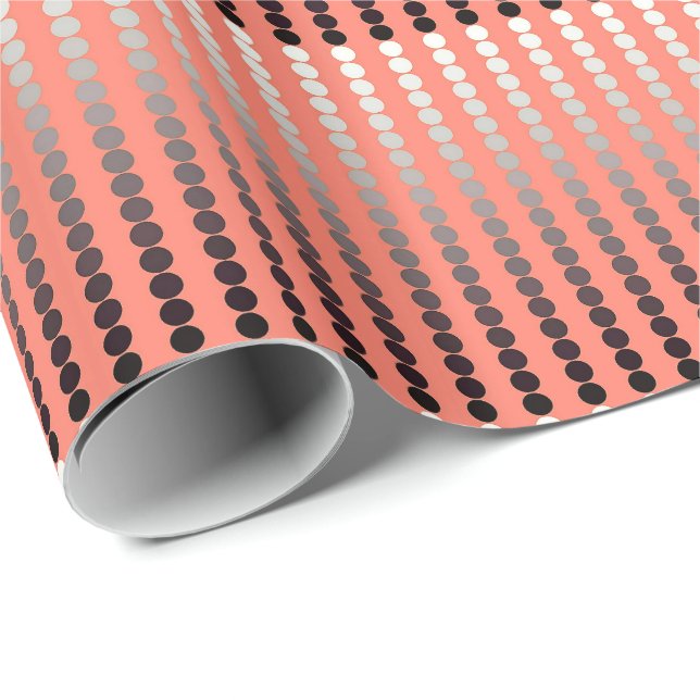 Satin dots - coral and pewter wrapping paper (Roll Corner)
