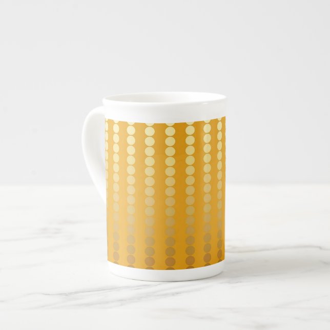 Satin dots - gold and mustard bone china mug (Front Left)