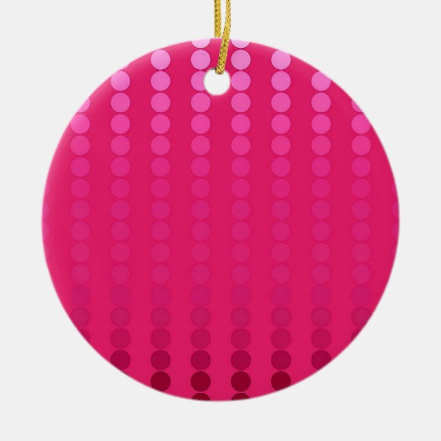 Satin dots - shades of fuchsia pink ceramic tree decoration (Front)